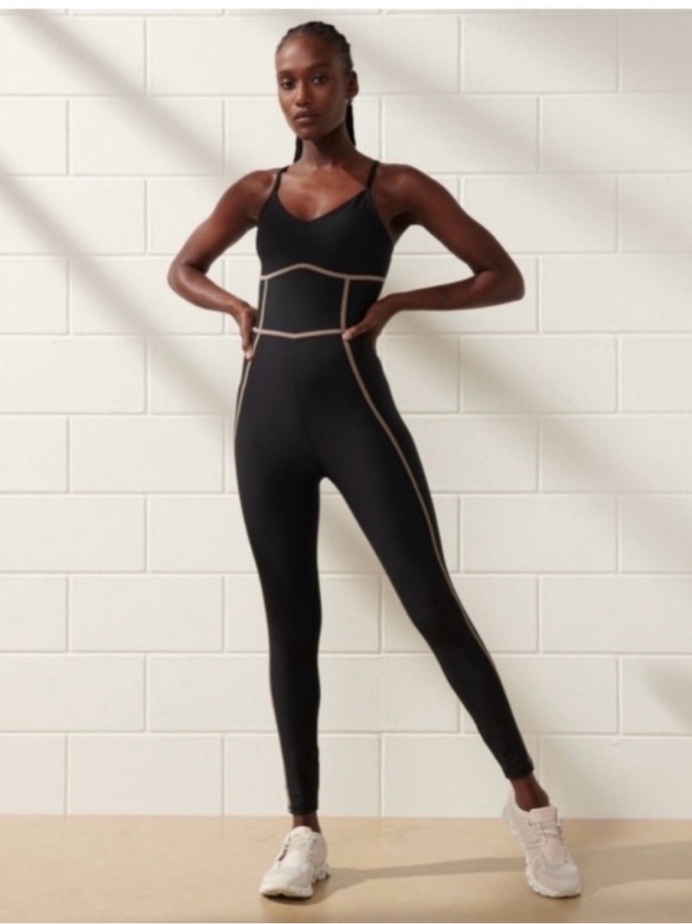 Contoured Black Seam-Accent Jumpsuit